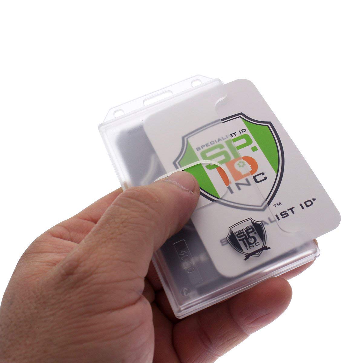 Specialist ID Ausweishalter aus Hartplastik, vertikal, seitliche Ladung, 2 Kartenschutz, mehrere Ausweishalter, robust, Hartplastik, 5 Stück (transparent)