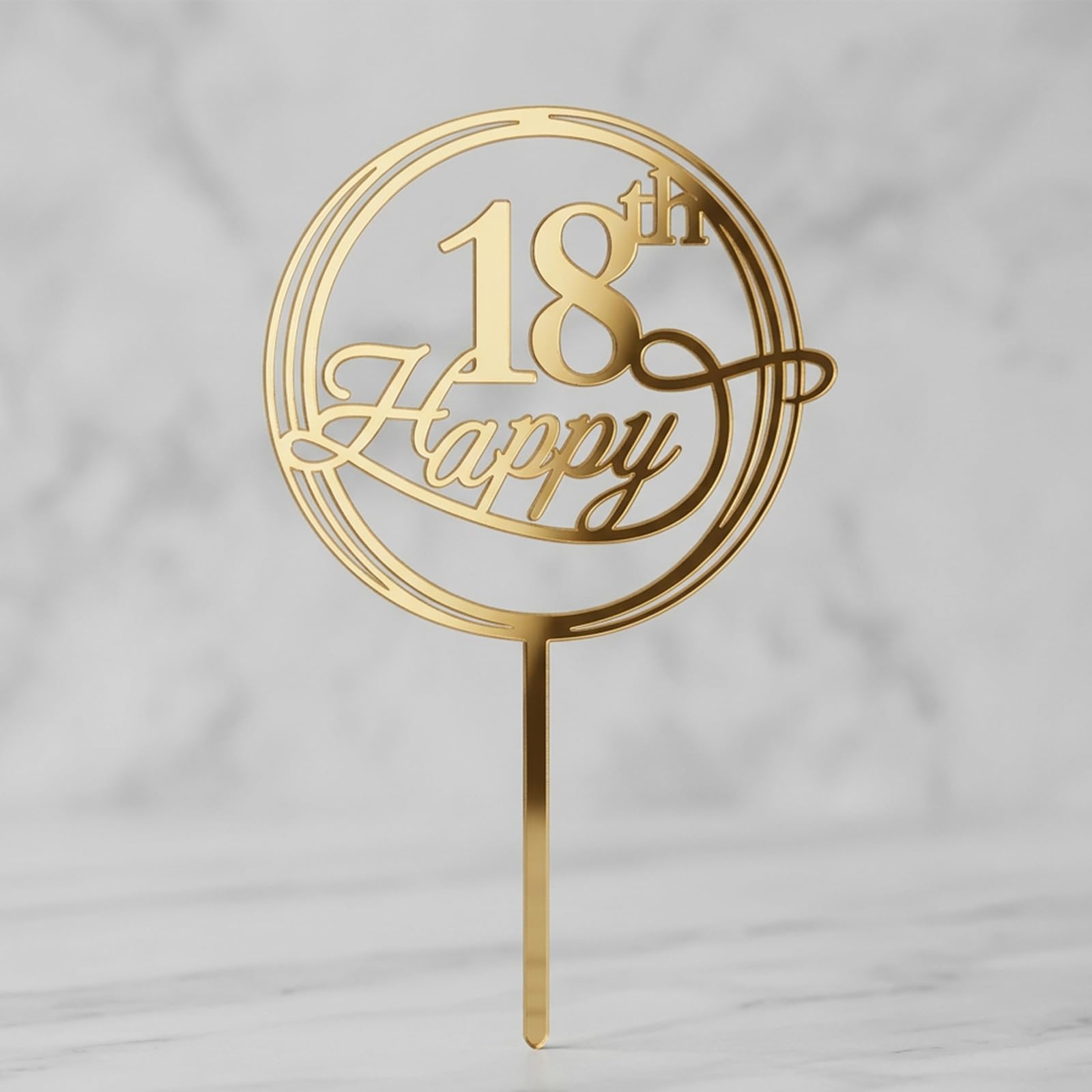 18th Birthday Cake Topper, Acrylic Reusable Number 18 with “Happy” Gold Cake Topper for Birthday Anniversary Cake Decorations