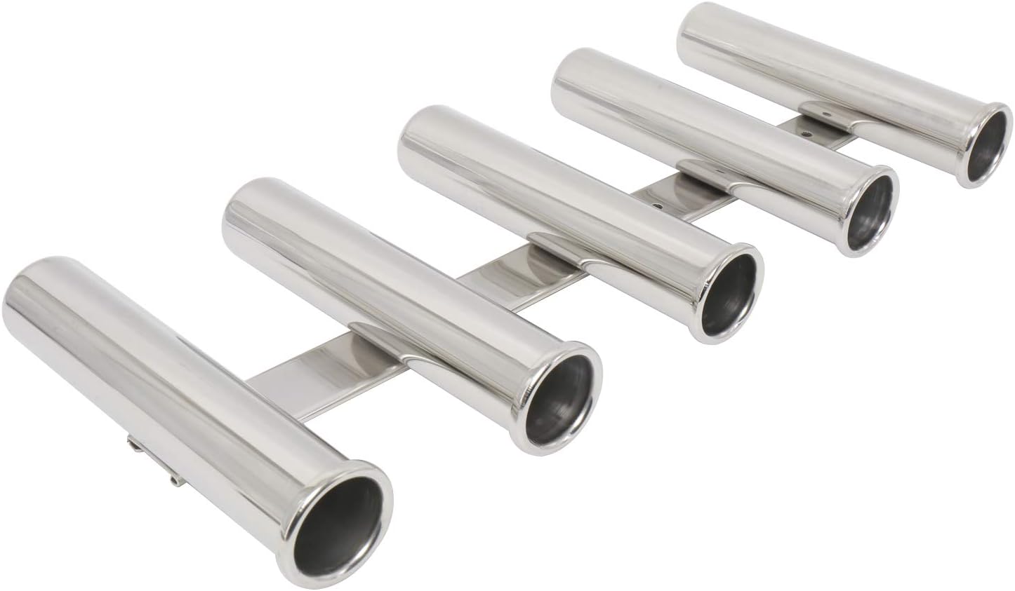 Amarine Made 5 Tube Stainless Steel Fishing Rod Rack Mirror Finish 316 Stainless Steel 5 Rod Rack
