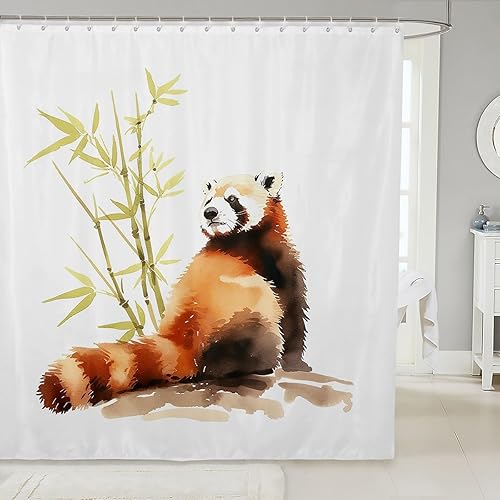 Feelyou Cortina de ducha de mapache panda rojo, cortina de baño, decoración impermeable, poliéster, estilo vida silvestre, cortinas de baño con 12