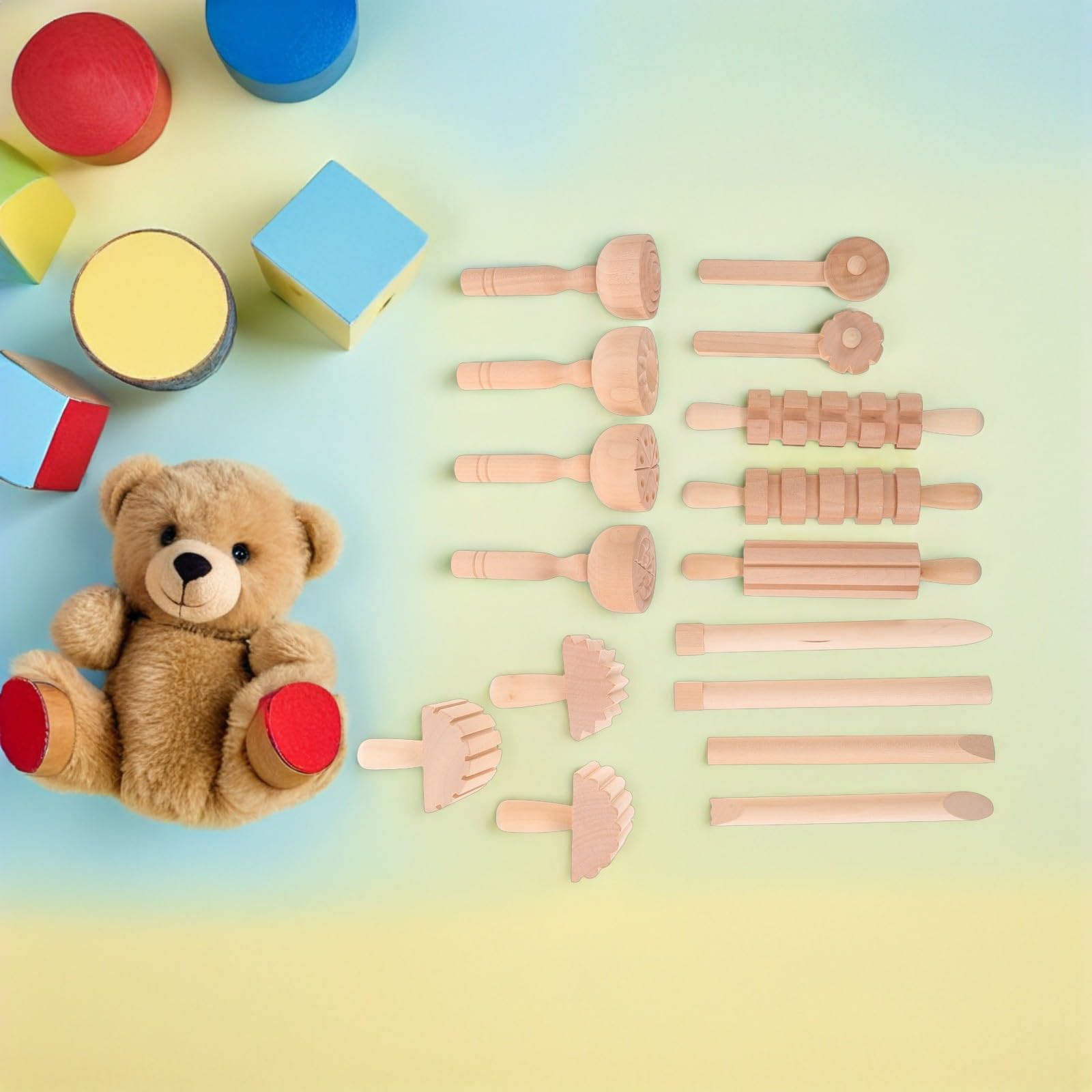 NUOBESTY 1 Set di Strumenti in Legno per Modellare L'argilla con Timbri Manuali - Kit Fai da Te per Modellare La Pasta Modellabile per attività Artistiche E Creative per Bambini a Casa E a Scuola.