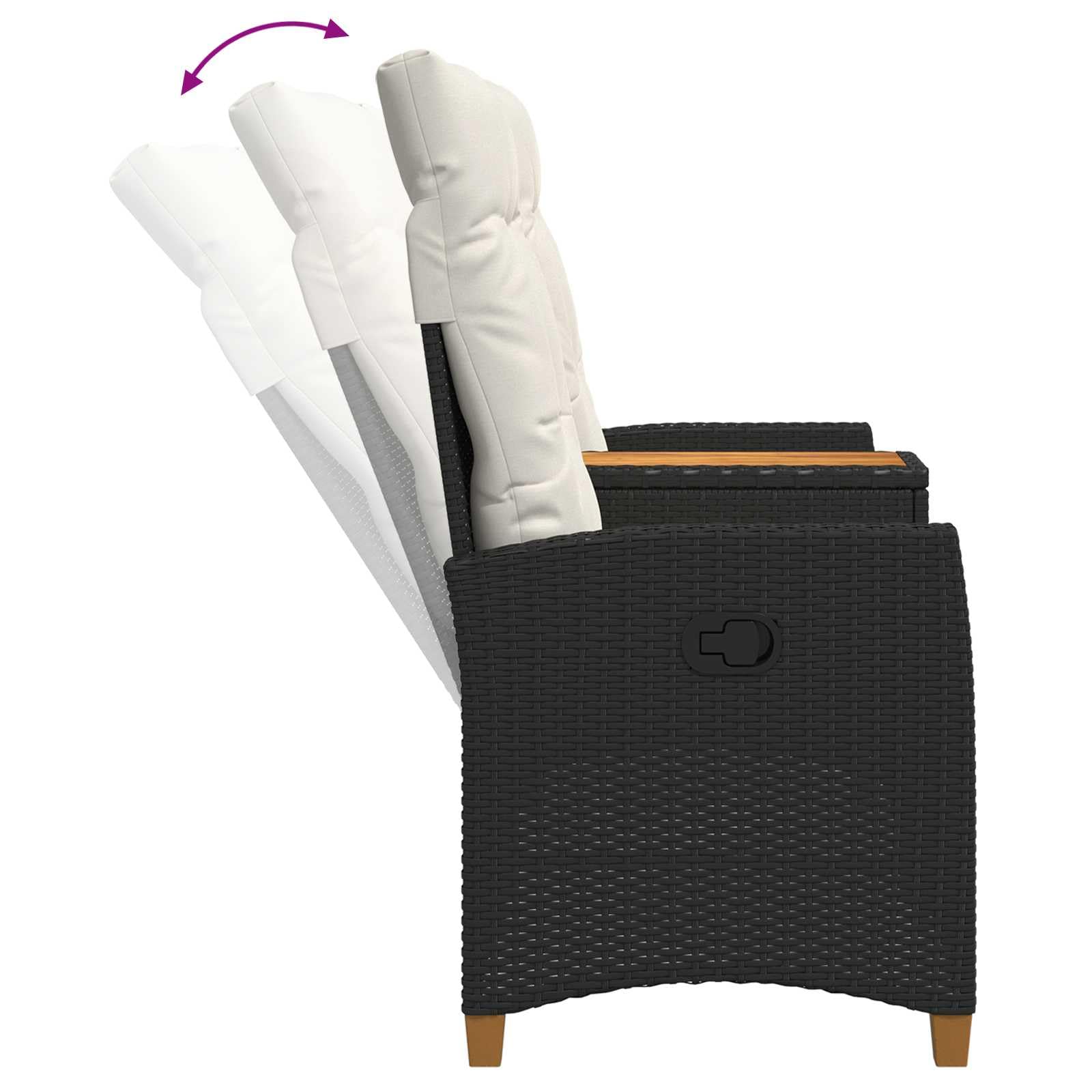 Liegebank mit Tisch Schwarz und Cremeweiß Poly-Rattan Gartenbank 126 x 65 x 112 cm Outdoor Möbel mit Verstellbarer Rückenlehne und integriertem Tisch für Terrasse und Gartenkomfort
