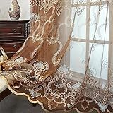 WPKIRA Luxury European Embroidered Sheer Curtain Rod Pocket Top Transparent Voile Window Treatment Drapes for Living Room Dining Room Home Decoration 1 Panel W40 x L84 inch