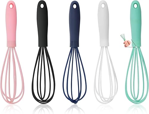 5 piezas de batidor de silicona para cocinar, mini batidor de masa de acero inoxidable, batidor de alambre de globo pequeño antiadherente, espumador