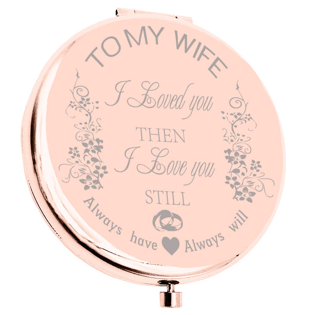 NKIPORU To My Wife Pink Makeup Mirror, I Loved You Then I Love You Wife Gift from Husband for Wedding Anniversary, Birthday, Mother's Day or Christmas