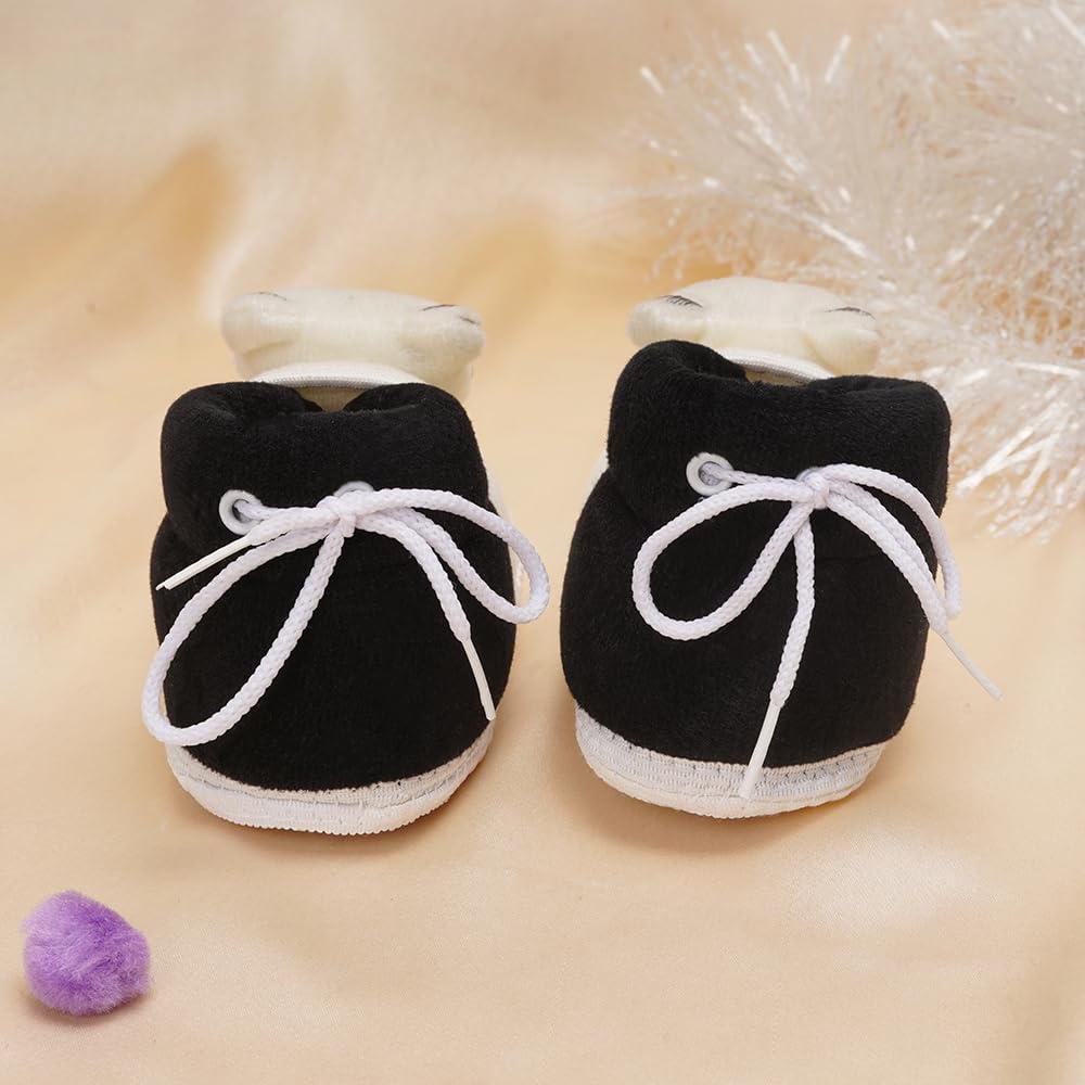 Neska Moda Baby Boys & Girls Cotton Fur Booties For 6 to 12 Months (Black,White)-BT722 2