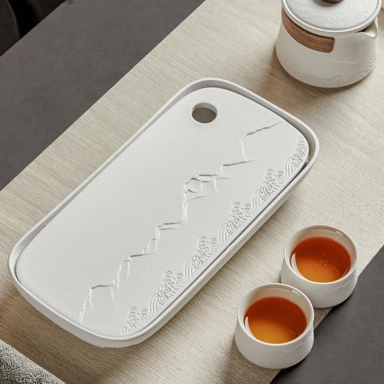 Tea Set Ceramic Tea Tray Household Small Dry Tea Tray, Office Coffee Table Tea Table Water Storage Tray Kung Fu Tea Set Tea Tray Chinese Tea Set,A