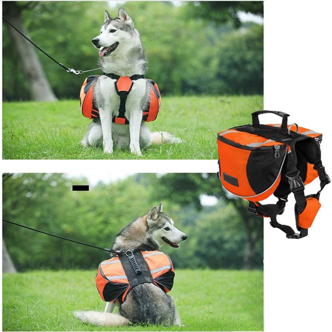 Sacoche de Selle Sac à Dos pour Chien Moyens & Grands, Harnasi Veste Gilet Imperméable Réglable Grande pour Voyage Entraînement Harnais Réfléchissant avec Poignée (Orange, M (Chien 18kg - 28kg))