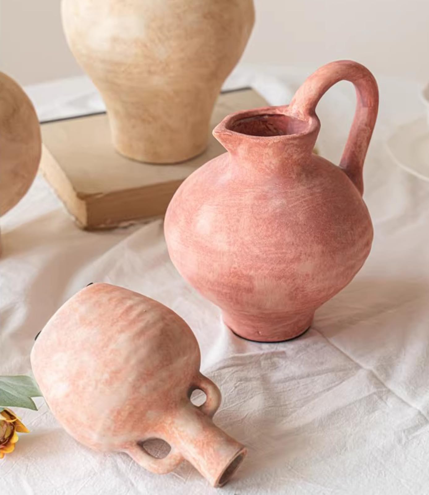 Ceramiczny, nowoczesny wazon dekoracyjny, ręcznie robione wazony z różowej ceramiki, dekoracyjne wazony z terakoty na kwiaty, do salonu, na środek stołu, na stół, do wystroju domu,A