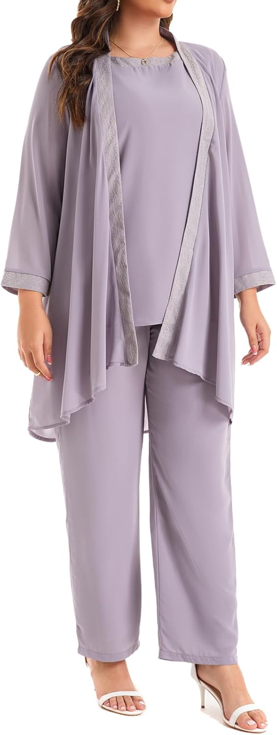 Women's Plus Size Wedding Pant Suits for Mother of The Groom Bride Evening Formal 3 Piece Set Party Outfit - Image 2