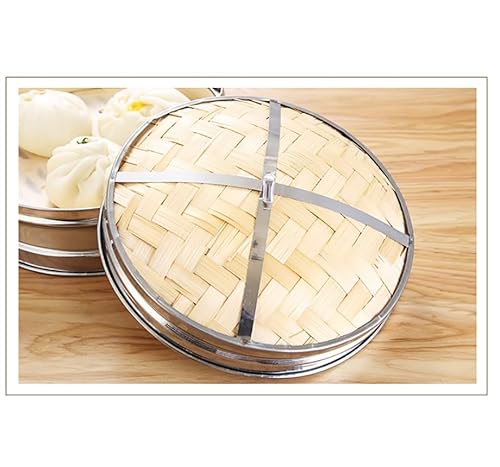 ANSNOW Bamboo Steamer Basket, Kitchen Steaming Basket with Stainless Steel Banding,Ng, Durable and Reinforced Bamboo Steamer Cooking Pan for Sim Sum Dumplings, Vegetables, Rice, Meat, Fish/1 Layers - Image 2