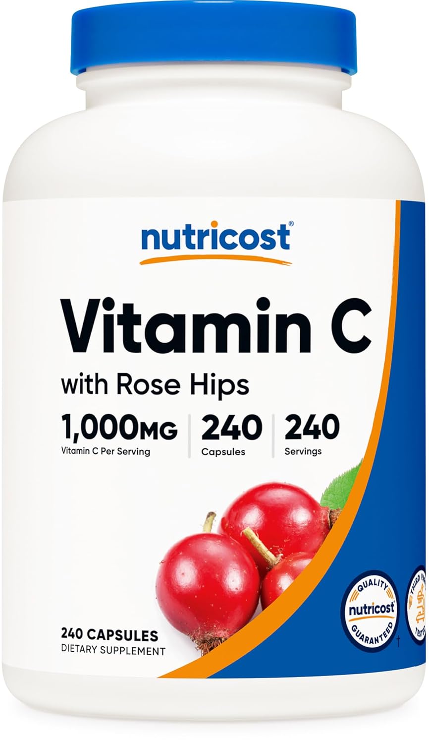 Nutricost Vitamin C with Rose HIPS 1025mg 240 Capsules - Vitamin C 1 000mg Rose HIPS 25mg Premium