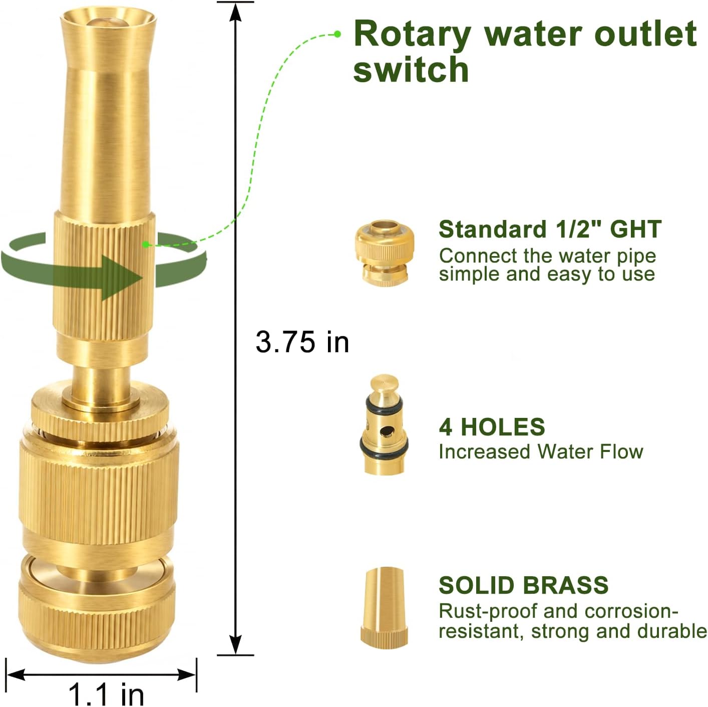 NATVIC 1/2 Inch Garden Hose Nozzle, Solid Brass Mini Spray Gun image 2