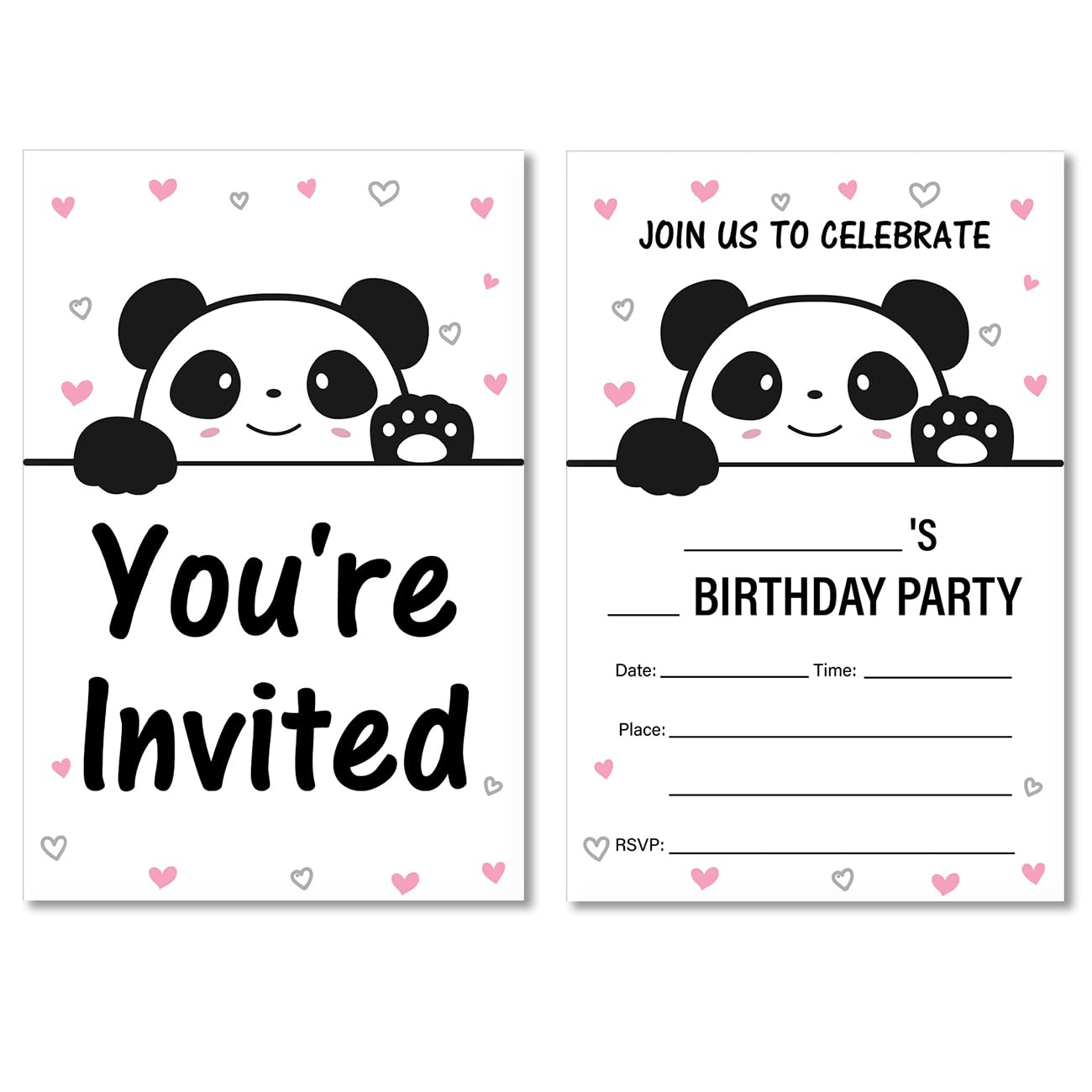 Soiceu Panda Girl Birthday Invitations Panda Party Invites with Envelopes Set of 20