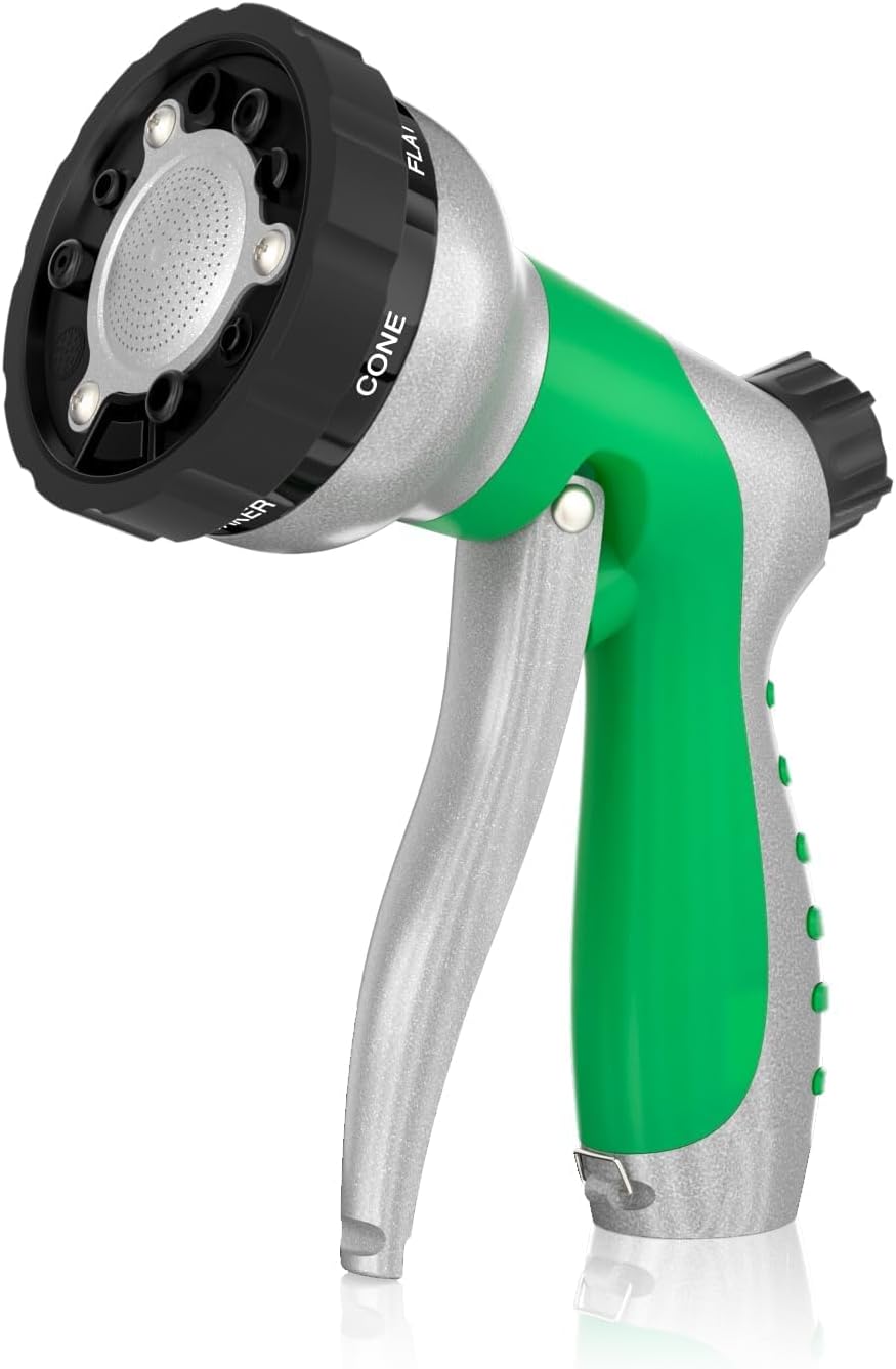 RESTMO Heavy Duty Metal Garden Hose Nozzle, Hose Spray Nozzle with Removable Spray Disc & Trigger Control, High Pressure Sprayer with 6 Adjustable Watering Patterns, for Plants, Car & Pet Washing