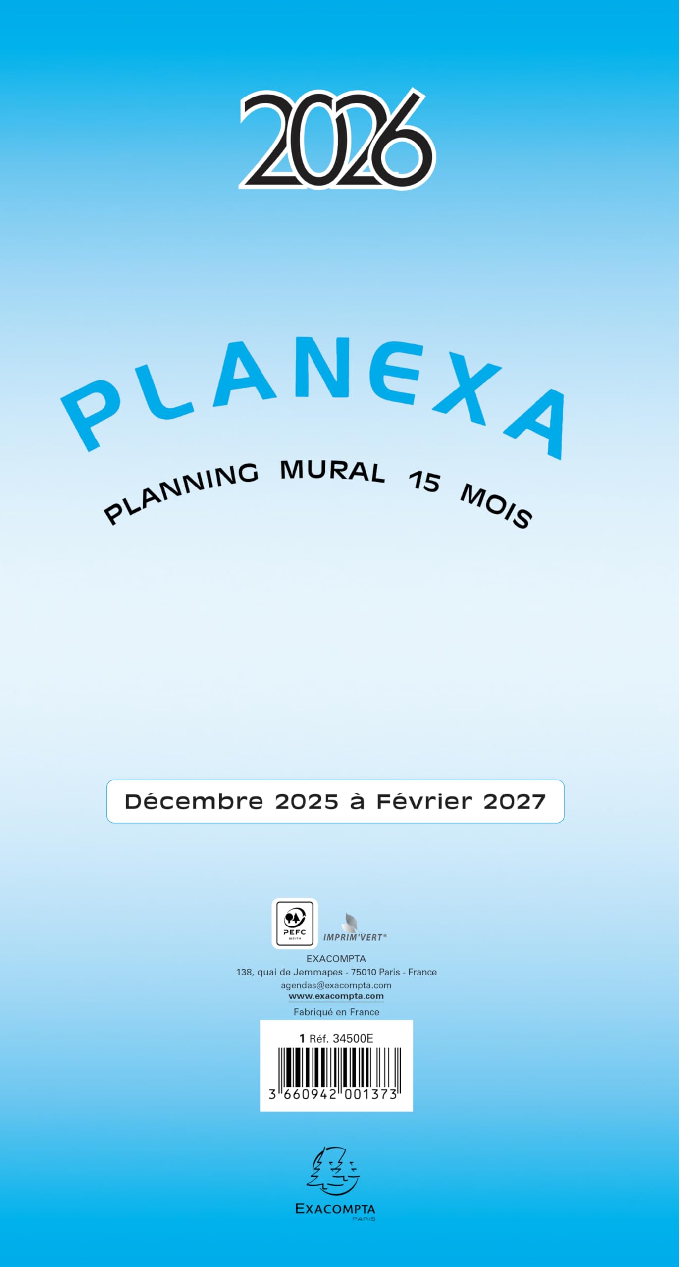 Exacompta Planexa 5 volets 18x33cm Déc 2025 à févr 2026