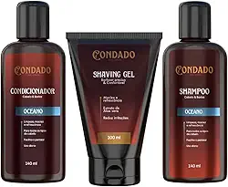 Kit Shampoo Condicionador Shaving Gel Masculino Hidratante Refrescante Cabelo Barba Bigode Condado (Oceano (Refrescante))