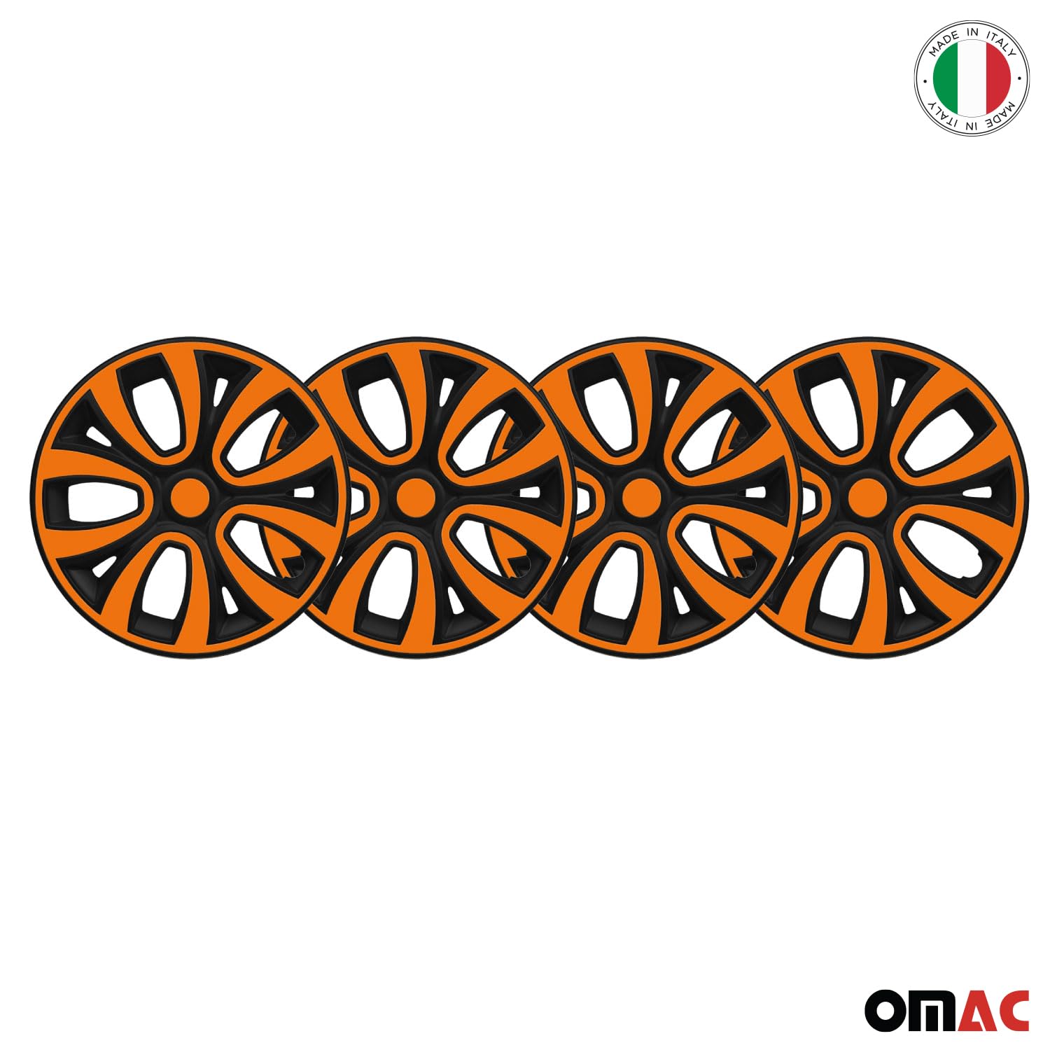 OMAC 4X Radkappen Radzierblenden Radblenden 15" Zoll Stahlfelgen Matt Schwarz-Orange