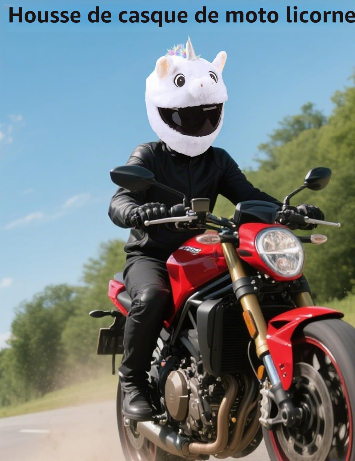 Housse de casque de moto en peluche licorne pour hommes et femmes, motif licorne, blanc
