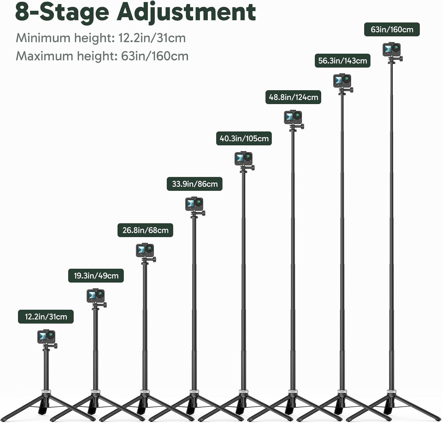 AKASO 160cm Selfie Stick Extendable Tripod Stand for GoPro Hero 13/12/11/10/9/Max, DJI Osmo Action 5/4/3, AKASO EK7000/Brave 4/Brave 7 LE Action Cameras and Other ODDV, ICEFOX Action Cameras - Image 2