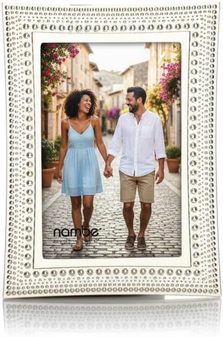 nambe Beaded Picture Frame, 4" x 6" | Photo Frame with Tempered Glass | Vintage and Contemporary Design | Tabletop Display Family, Friends, Wedding Gift, Home Office Décor | Silver Plate and Glass