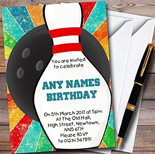Bowling Ball Coloured Personalized Childrens Party Invitations