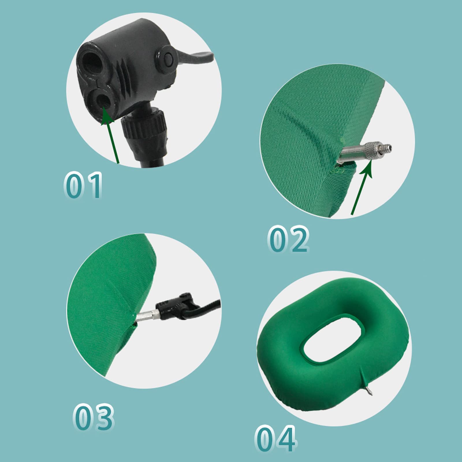 Asiento de Dona para hemorroides, cojín de Dona de Anillo Inflable para hemorroides de Alivio de presión, posnatal, cirugía, Silla de Ruedas (Bomba de Aire incluida), Verde (Verde) (Verde)