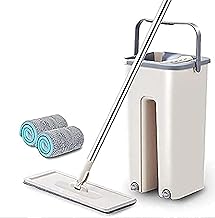 Heavy Quality Floor Mop with Bucket, Flexible Kitchen Tap Flat Squeeze Cleaning Supplies, 360° Flexible Quiet, 2 Reusable Pads, Microfiber, Adjustment Office