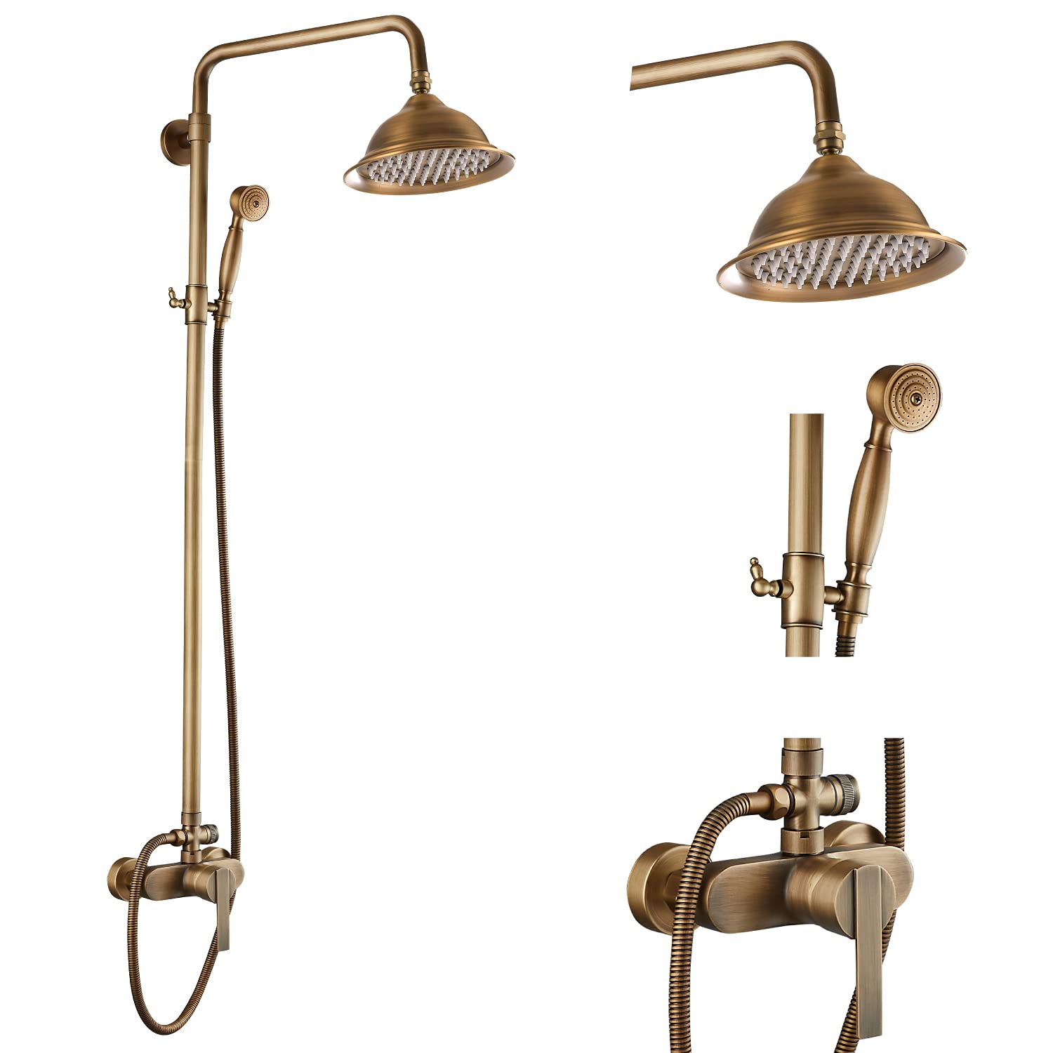 Buy Airuida Exposed Pipe Shower System 8 Inch Antique Brass Shower