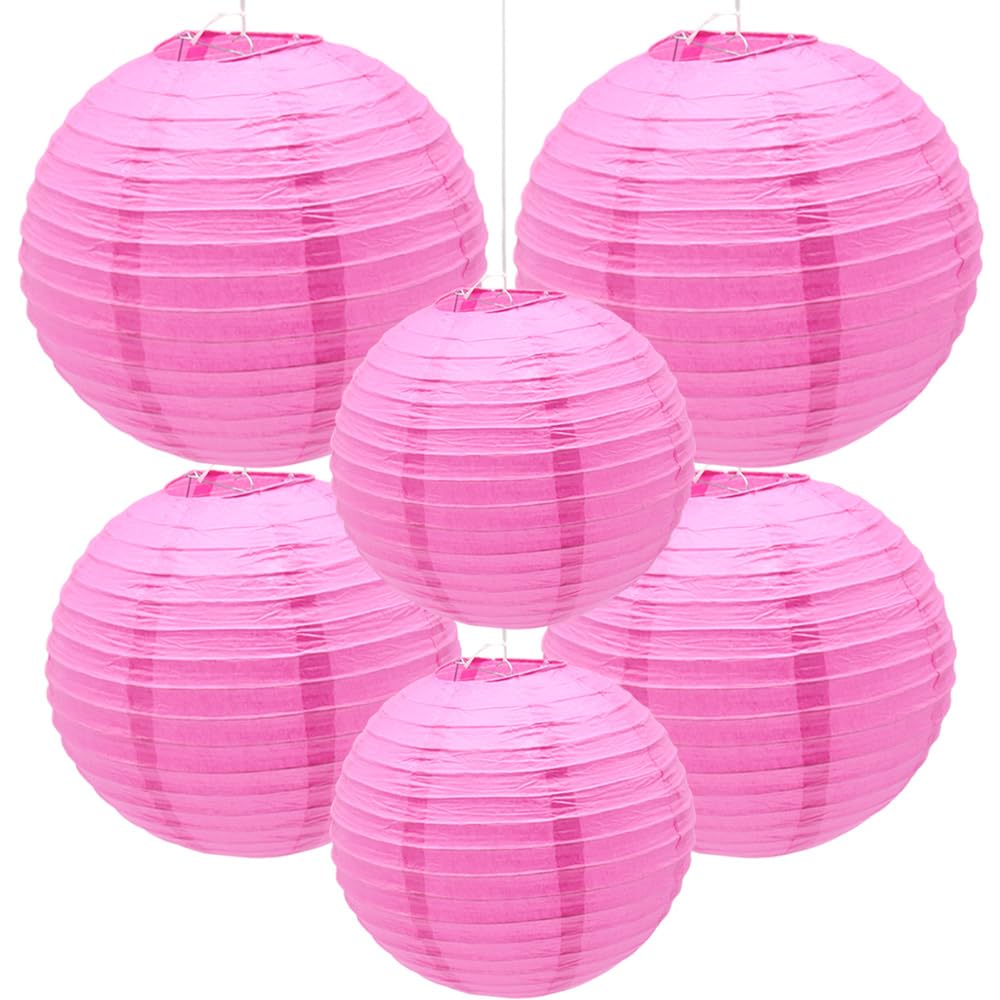 Yosawo Rose 6 Pcs Paper Lanterns Chinese Round Light Decorative(8”10”12”/Rose) ﻿