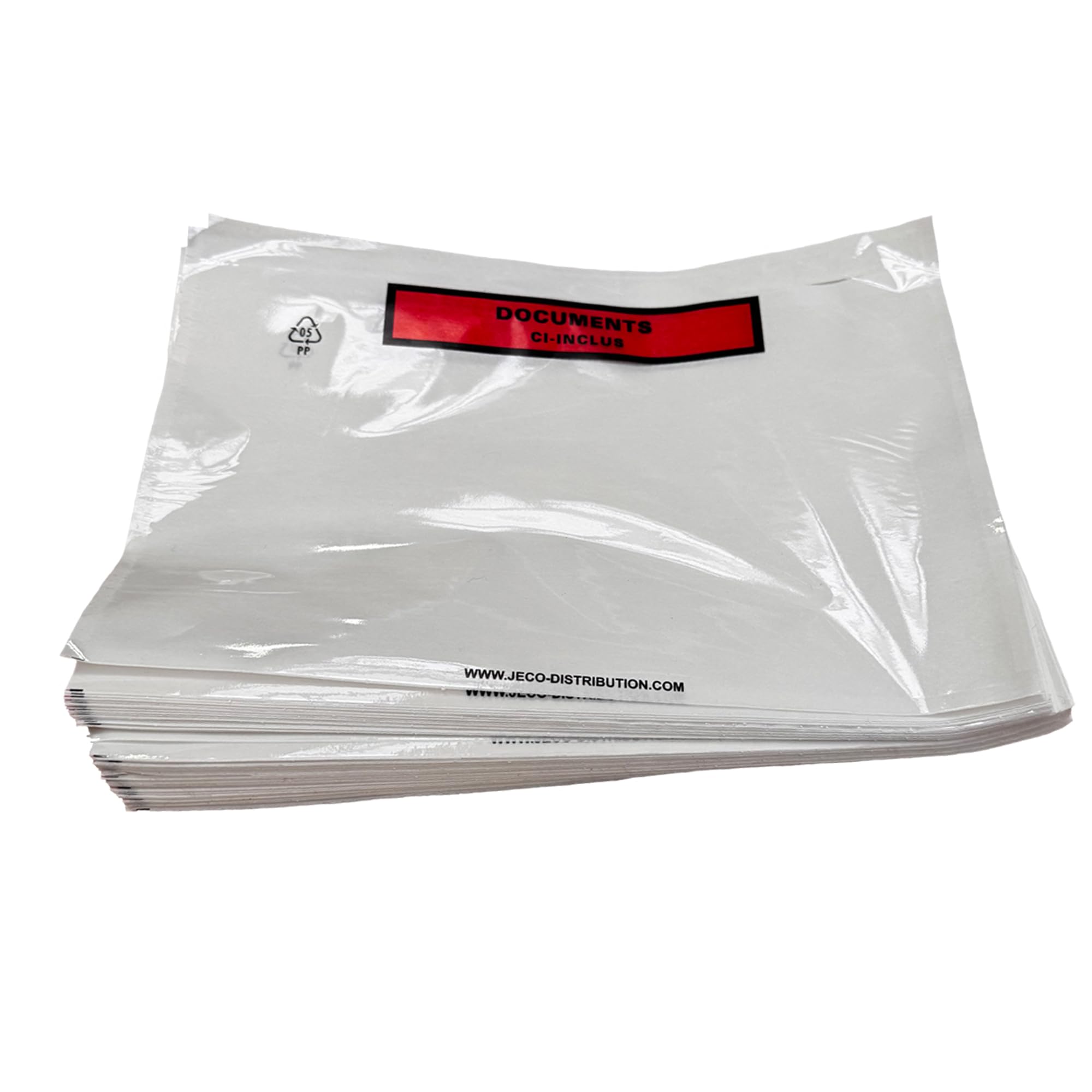 JECO - Lot de 500 Pochettes A5 porte-document adhésives documents ci-inclus, pochettes d’expéditions autocollantes 225 x 165 mm pour colis