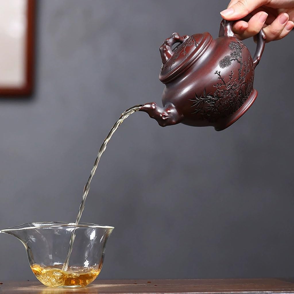 ENGENDER Tetera Hierro Fundido Tetera De Cerámica Retro Grabada A Mano, Suministros Té For La Ceremonia del En El Hogar Juego de Te