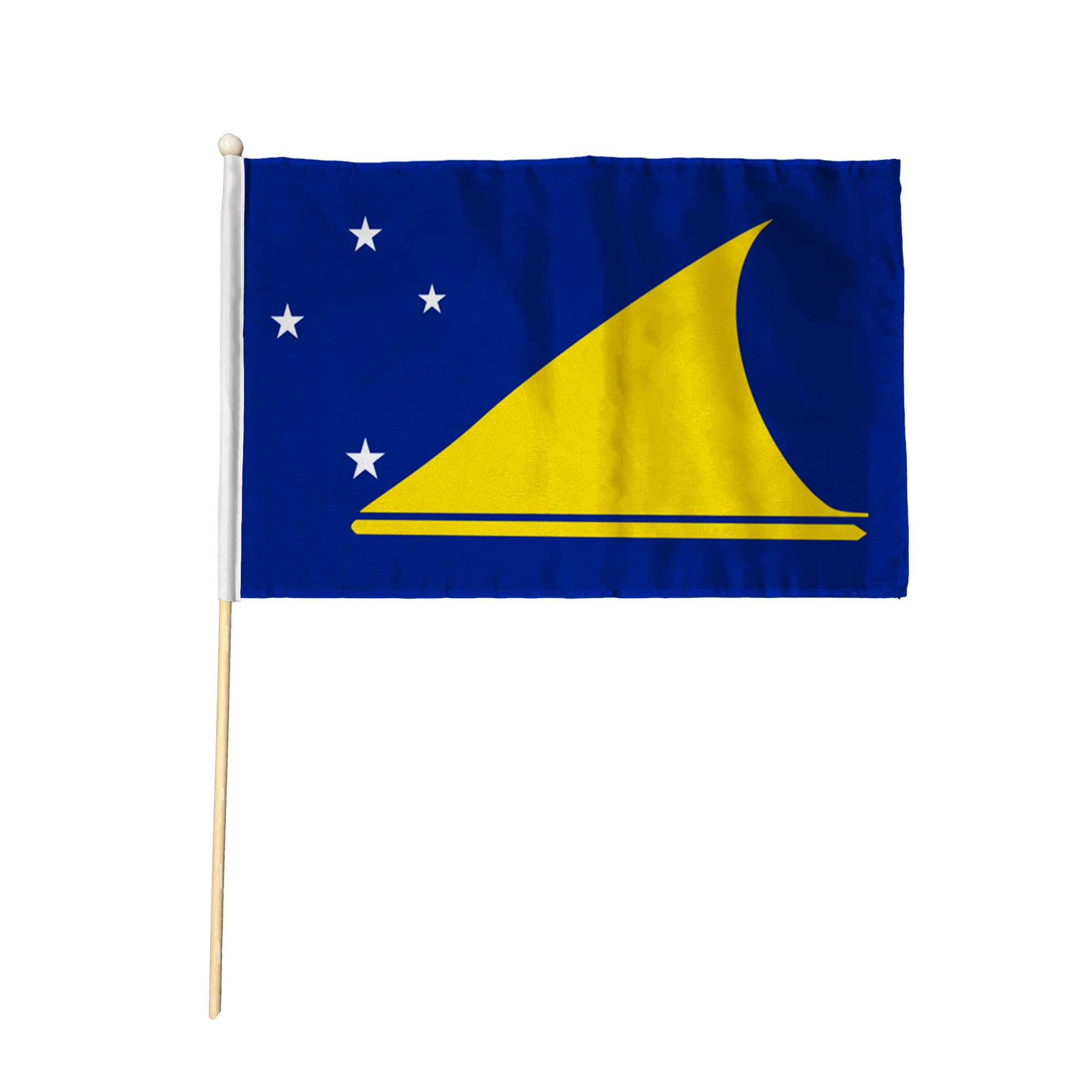 Flagtex Tokelau Pack of 2 Hand Waving Flag (9x6 Inch) - Premium Wooden Stick Hand Flag 9x6 Inch Natural Wood Pole Pacific Island Blue Yellow White Southern Cross Canoe Flag Events