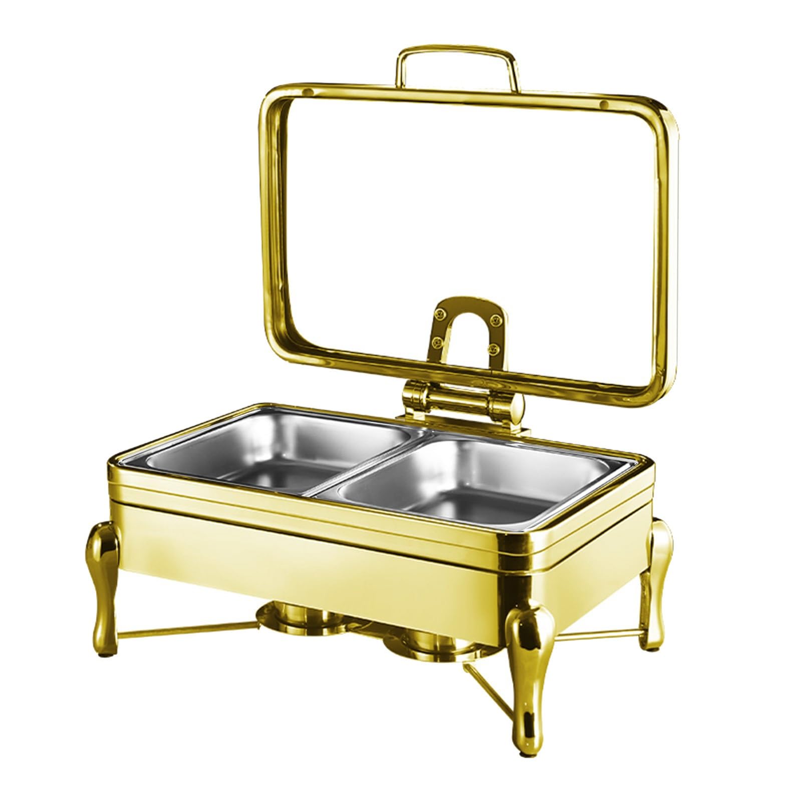 Set di scaldavivande in acciaio inox con coperchio per feste e catering, elegante finitura dorata, vassoio da esposizione da banco (6,5 cm)