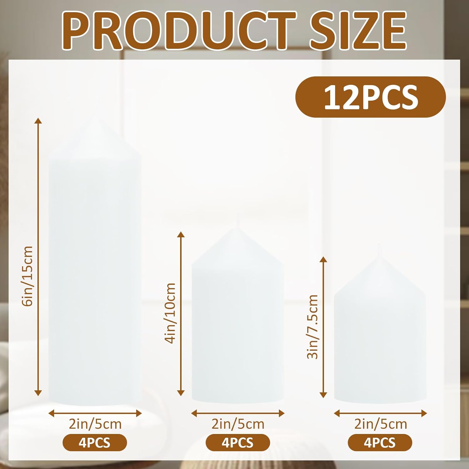 12 Pcs White Pillar Candles Bulk Set, Elegant Decorative White Candles，2 in x 3, 4, 6 Inch Assorted Size Unscented Pillar Candles Bulk for Home Decor, Weddings, Centerpiece
