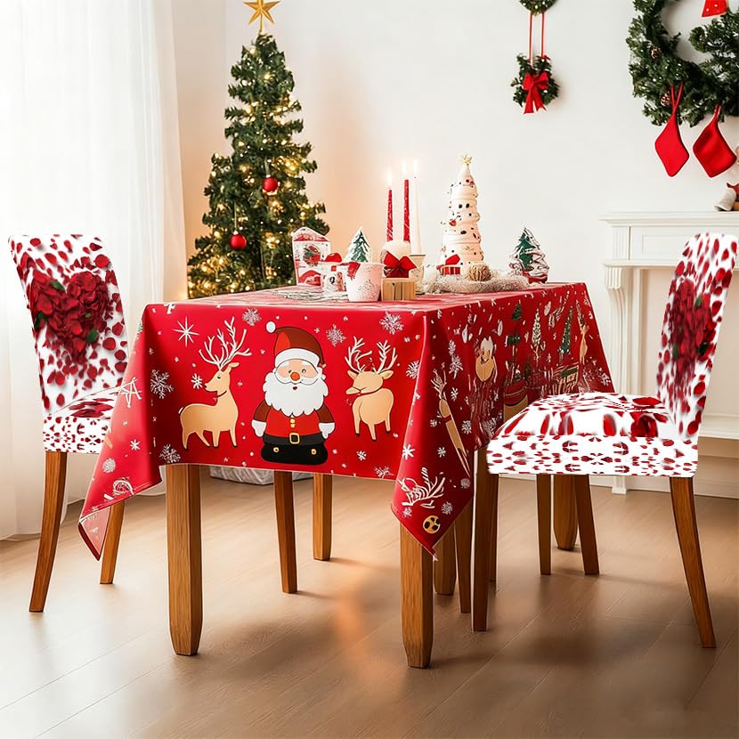 Image of Red Rose Petal Heart Dining Chair Covers Set of 4 Slipcover
