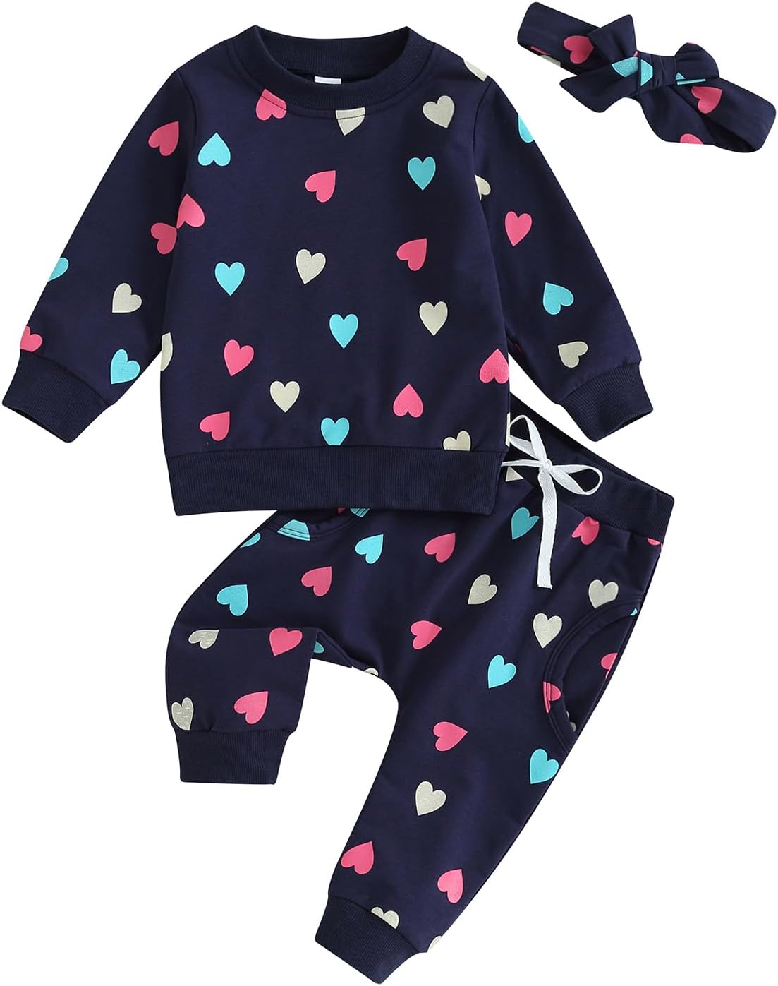 LoalirandoToddler Girls Valentine's Day Sets Long Sleeve Heart Print Sweatshirt Tops Child Clothes Joggers Pants Headband Winter Outfit Set …