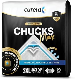 Chucks MAX Hospital Grade Bed Pads 36 x 36 Disposable Breathable Incontinence Pads - XXX-Large Pee Pads for Adults - Heavy Duty Absorbency, Repositioning Underpads. Repositions 400 Lbs. [20 Pads]