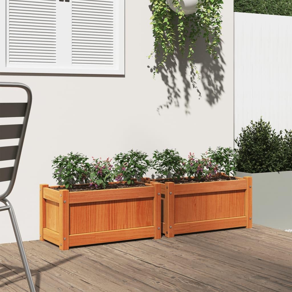 Genérico Jardineras de Exterior 2 uds Madera Maciza de Pino marrón Cera,Casa y jardín,Jardín,Jardinería,Maceteros y jardineras,Marrón,837444