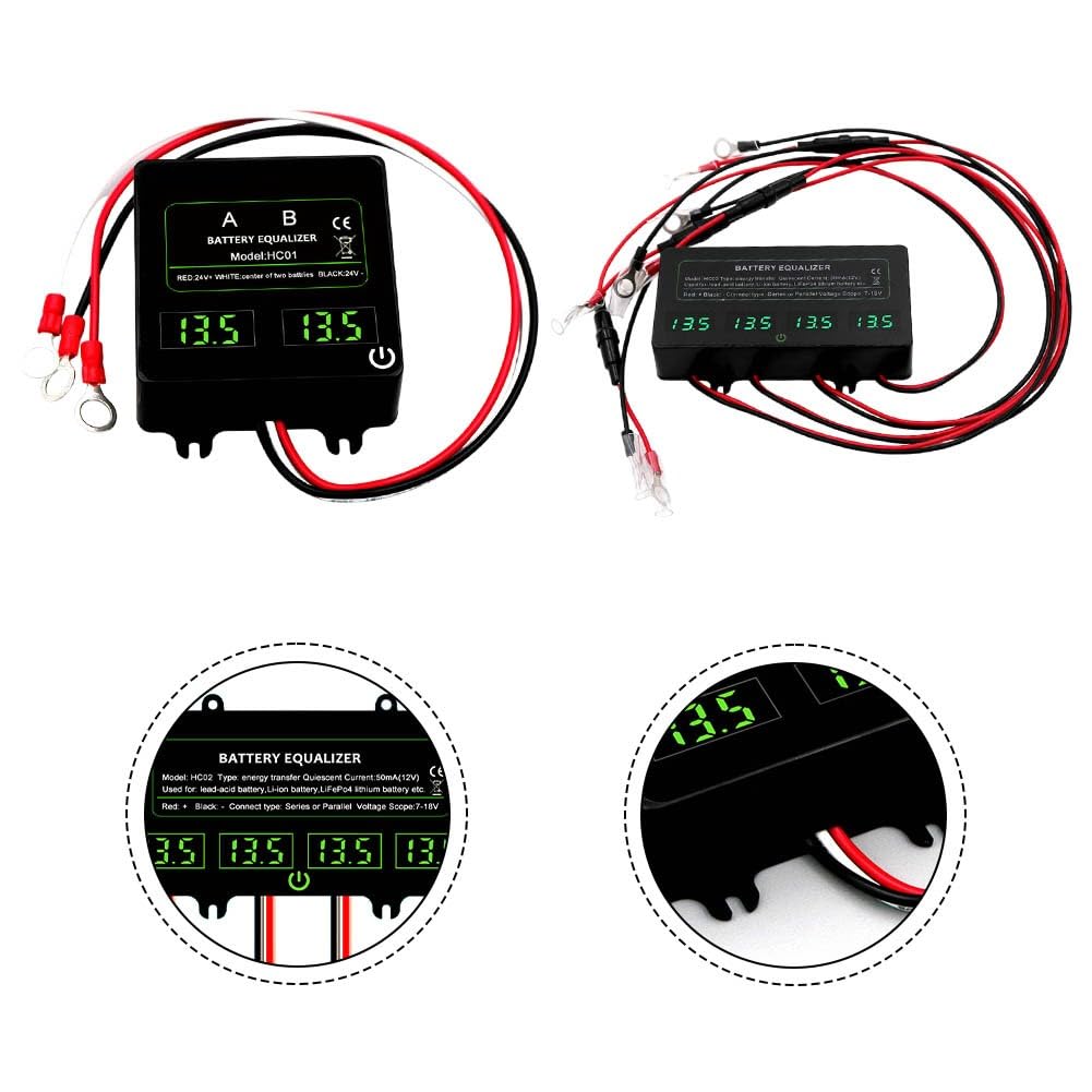 Equalizzatore di tensione HC01 e HC02 con interruttore touch, equalizzatore di tensione 24 V 48 V per batterie al piombo, LiFePO4, NiCd e NiMH, trasferimento automatico di energia e
