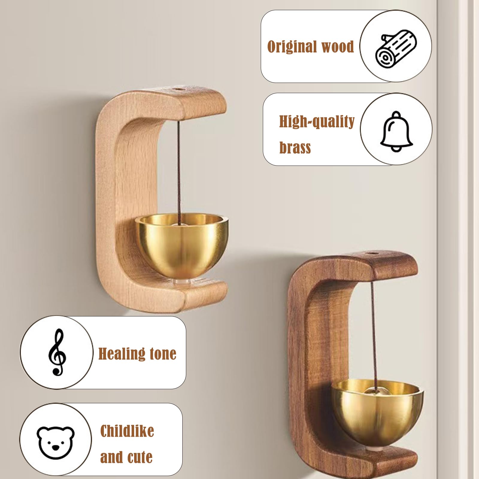 Suction Door Type Solid Wood Wind Chime,Magnetic Wood Doorbell Chime Shopkeepers Bell Wooden C Shaped Wind Chime Self Adhesive Tape No Drill Home Por
