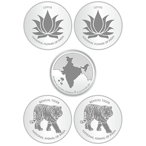 Sikkawala Pure 999 National symbol set of 5 in 25 Gm Round -125gm