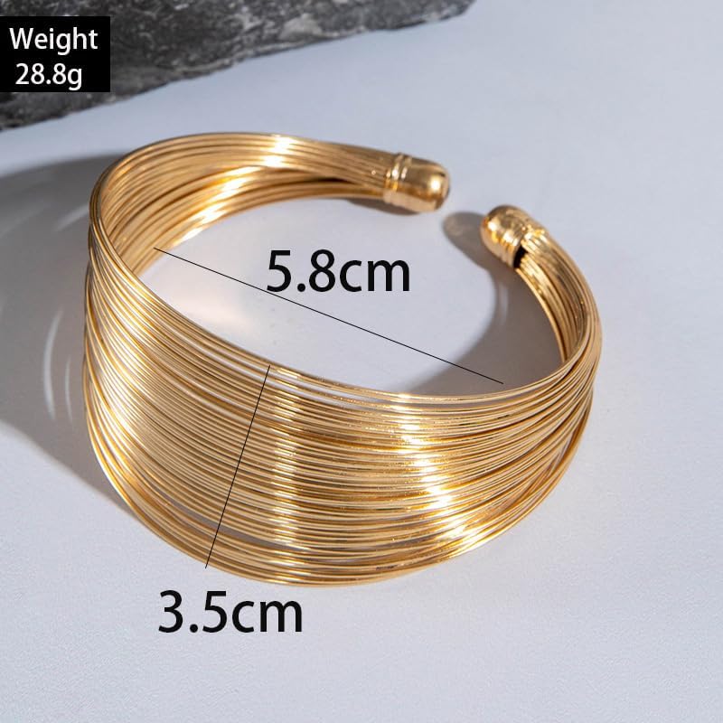 Fashion Multi-layer Stackable Bracelet Metal Smooth Wide Open Band Bracelet Exaggerated Design Sense Bangle Bracelet for Woman - Image 5