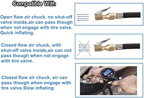 Miniatura 6 de XYWZV Portabrocas de aire de latón resistente con adaptador de clip boquilla de aire recta de flujo abierto portabrocas de neumático FNPT de 14