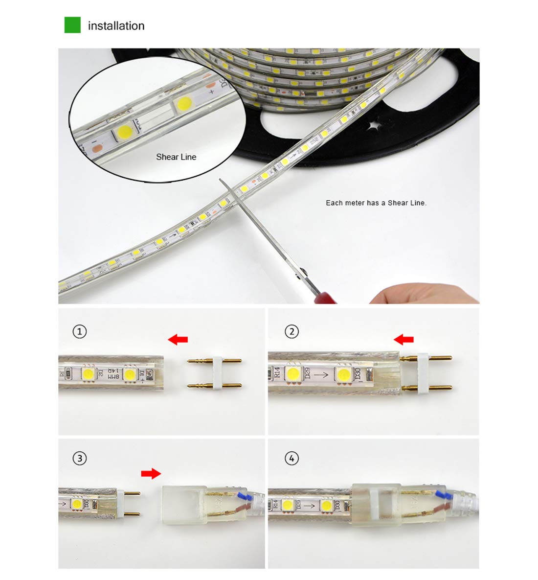 Cinta LED, tira LED, brillante diadema LED de 220 V, 5050 IP65, impermeable, tira LED, blanco frío (25 m)