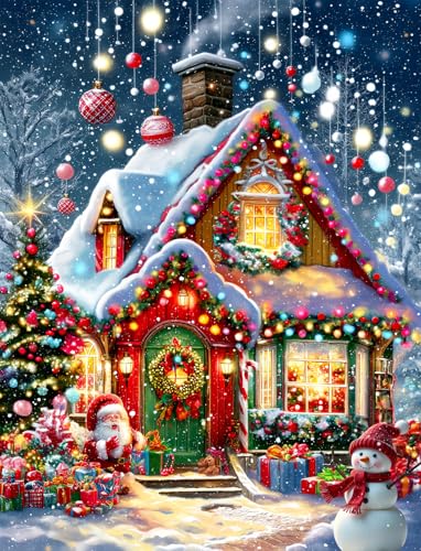Christmas Diamond Art Kit 30x40cm 5D Full Drill Snow House Painting for Adults Winter Holiday Craft Kit Relaxing DIY Gift