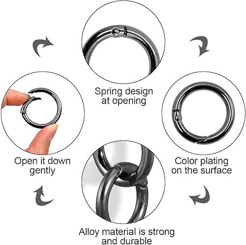 Miniatura 9 de 24 anillos de resorte de gatillo, clip de mosquetón circular, llaveros de carpeta dorada, clip de llavero de metal, ganchos redondos a presión para