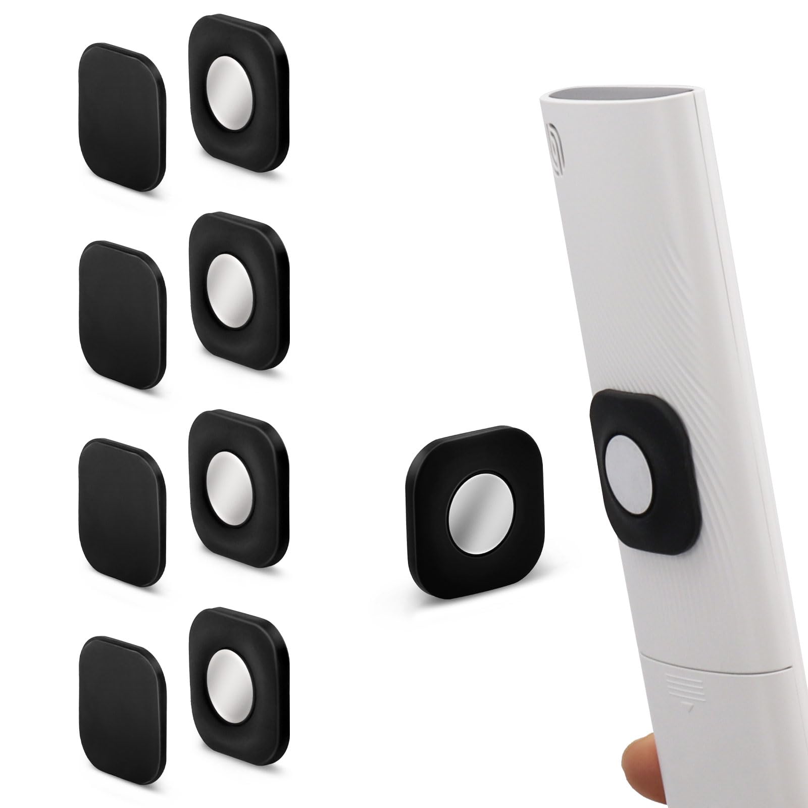 WALLFID Silicone Magnetic Remote Control Holder - Curved Back Compatibility, Ultra-Thin Design, Strong Adhesion for Round-Edge Remotes (Black, 4PCS)