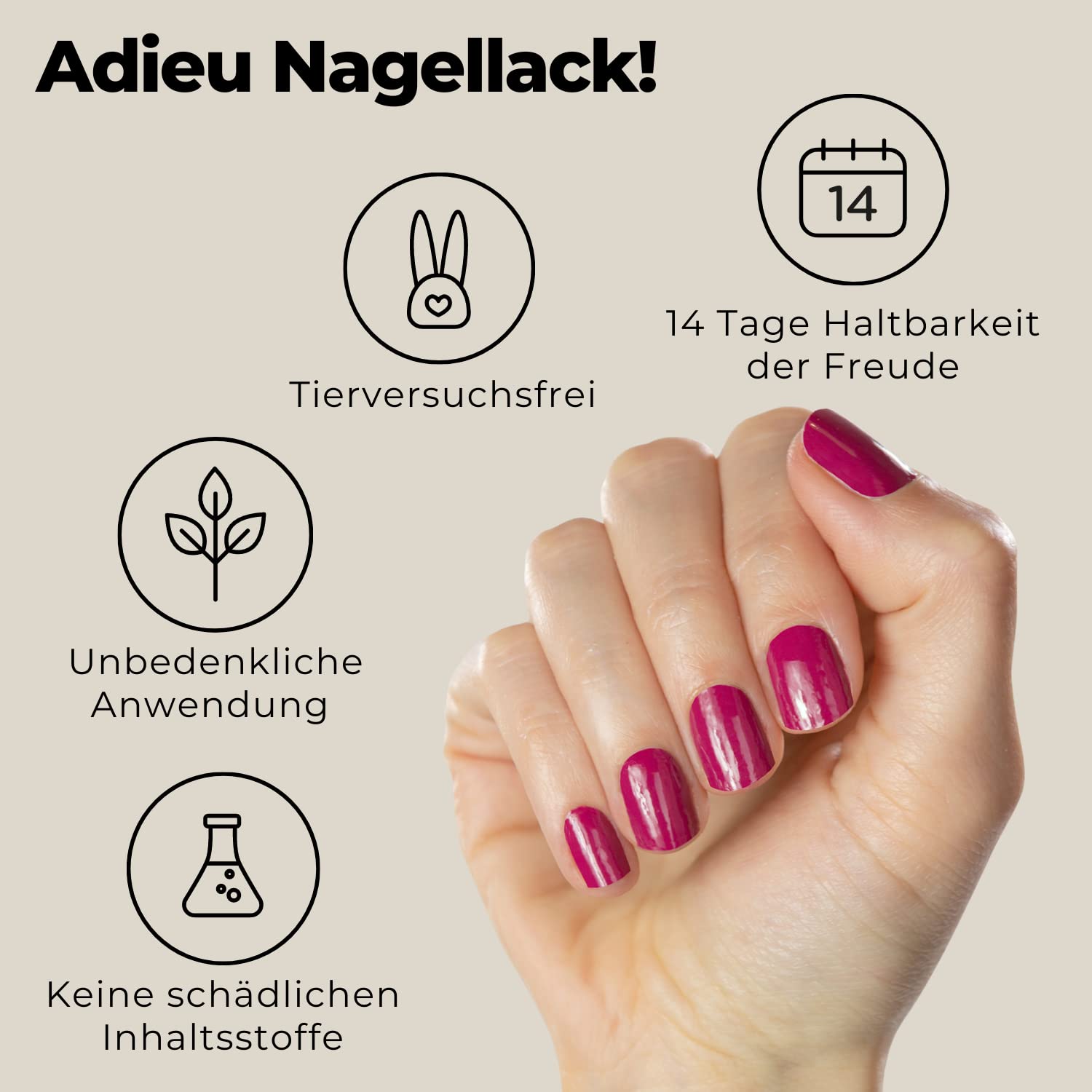 Miss Sophie Pellicola per unghie - "Very Berry", Tinta unita, Rosso, Nail Wraps -24 pellicole per unghie autoadesive ultrasottili a lunga durata
