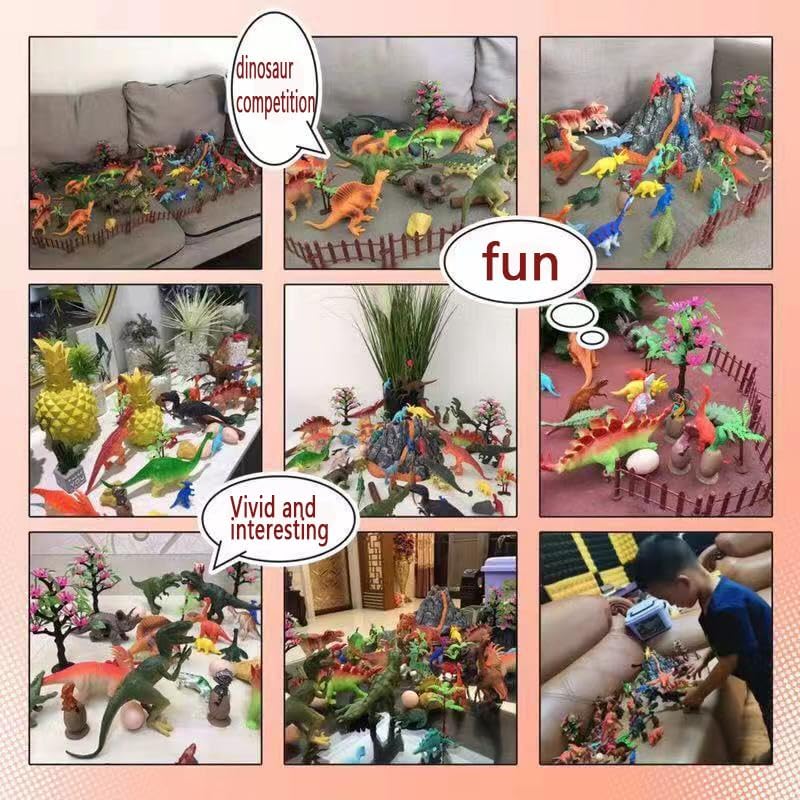 Miniatura 7 de Juego de 87 piezas de imitación de goma suave mini dinosaurio juguete estegosaurio pterosaurio tiranosaurio Rex, 3-6-9 años niños cumpleaños pastel
